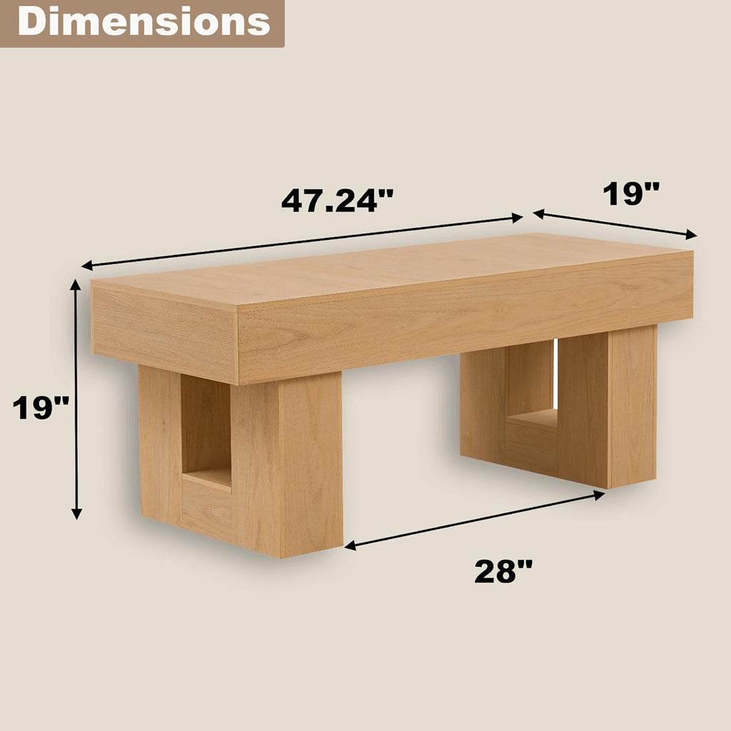 OKYCI Modern Coffee Table for Living Room, Wood Living Room Table with Sturdy Wooden Legs, Easy Assembly, 47' W x 19' D, Natural Oak