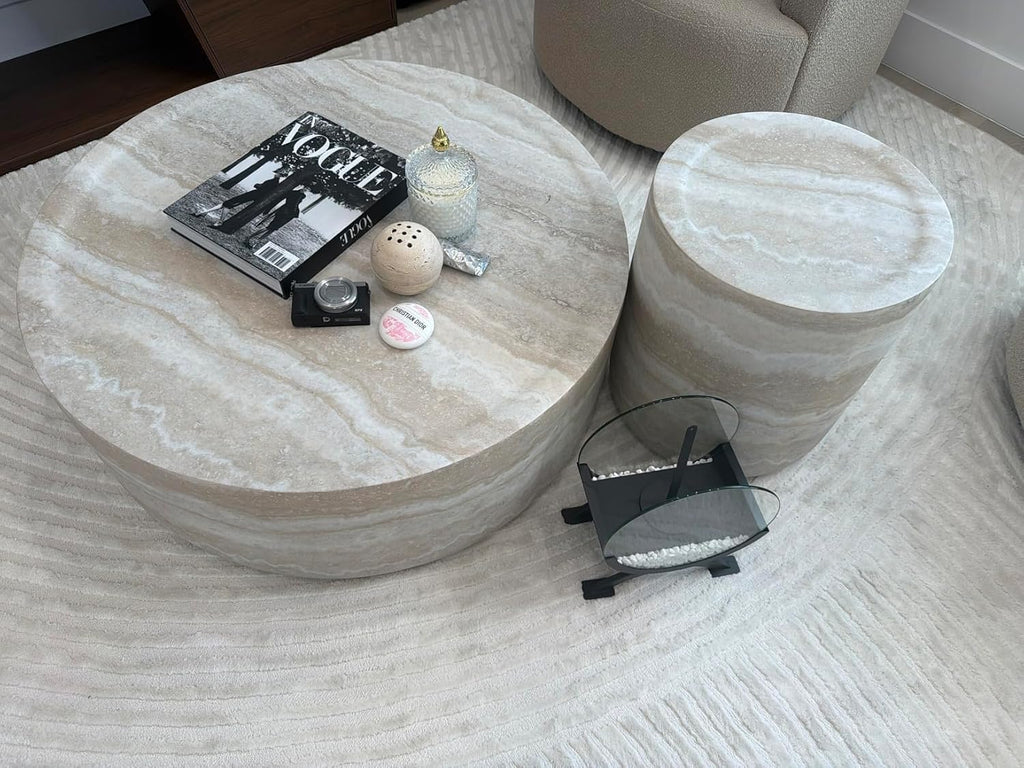 JUSTONE Set of 2 Round Coffee Tables for Living Room, Faux Mars Pattern Modern Minimalist Side Tables Accent End Table End Table for Apartment,Office,Marble