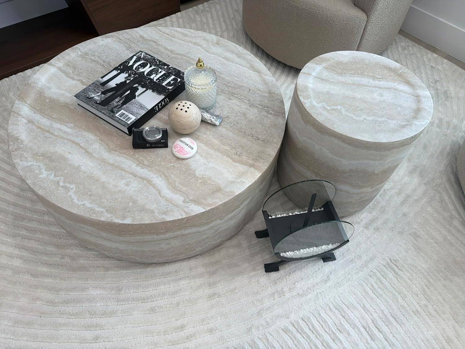 JUSTONE Set of 2 Round Coffee Tables for Living Room, Faux Mars Pattern Modern Minimalist Side Tables Accent End Table End Table for Apartment,Office,Marble