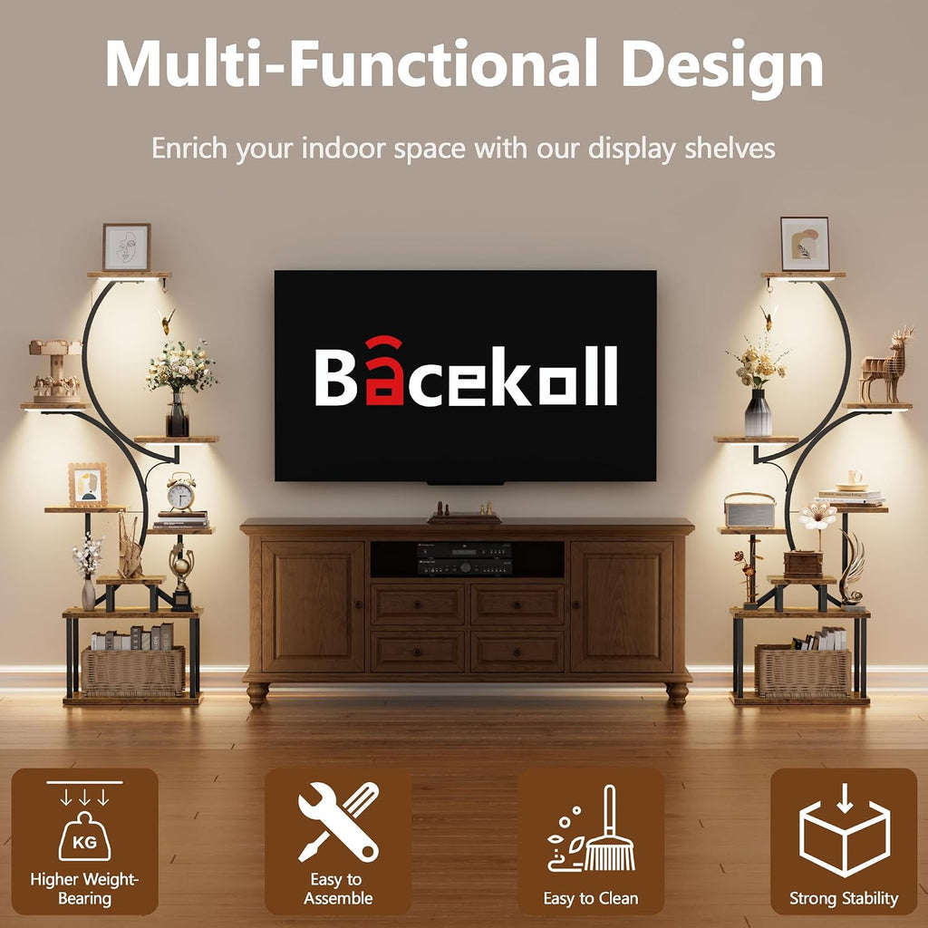 Bookshelf with Lights, 2 Pack Ladder Shelf, 62' Tall Corner Book Shelf, 8 Tier Arched Home Storage Bookcase, Unique Display Book Organizer for Collectibles, Modern Libreros for Livingroom Beedroom