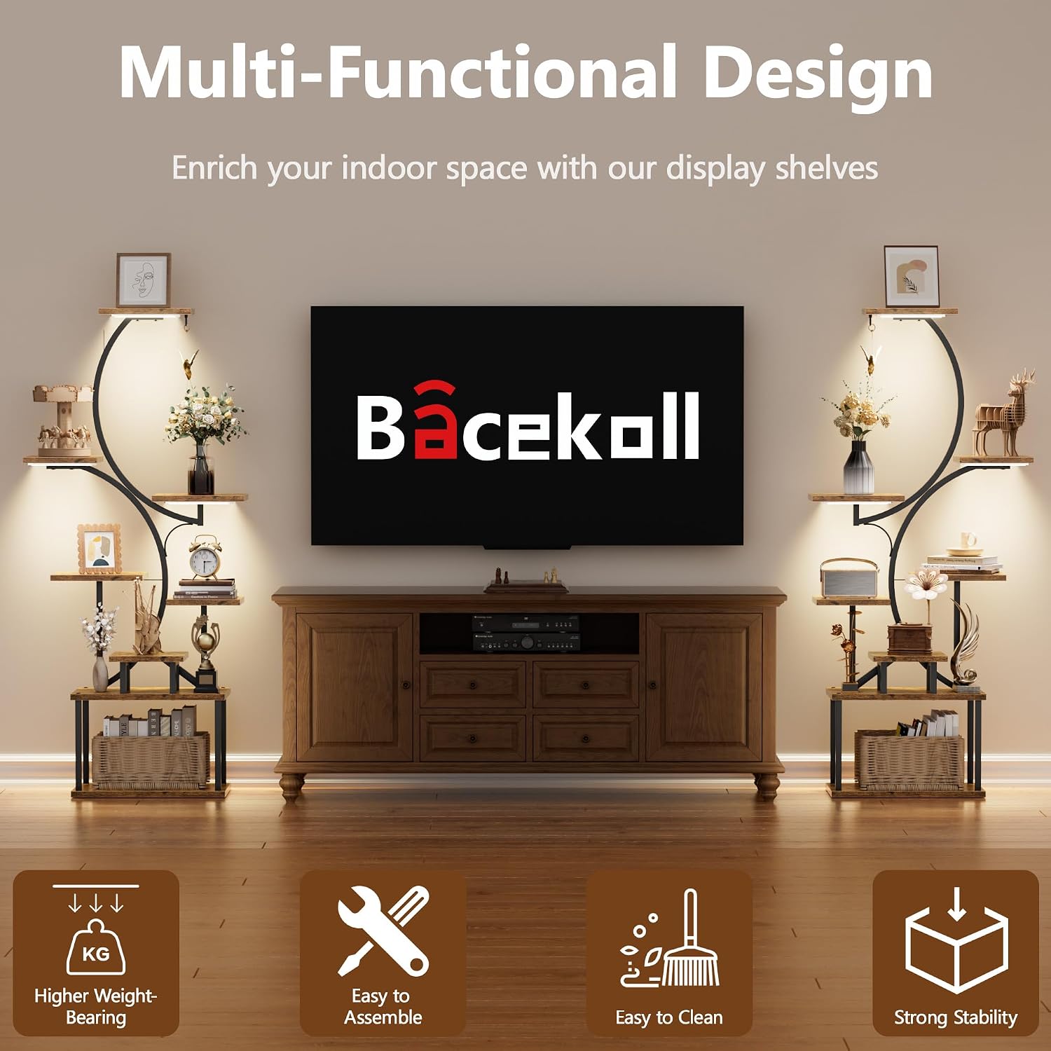 Bookshelf with Lights, 2 Pack Ladder Shelf, 62' Tall Corner Book Shelf, 8 Tier Arched Home Storage Bookcase, Unique Display Book Organizer for Collectibles, Modern Libreros for Livingroom Beedroom