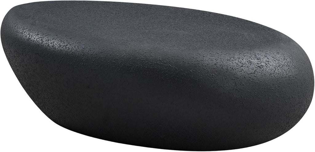 WILLIAMSPACE 43.3' Oval Coffee Table with Grainy Matte Rocks Pattern, Modern Irregular Center Table, Drum Fiberglass Coffee Table Accent Side Table End Table for Living Room (Black)