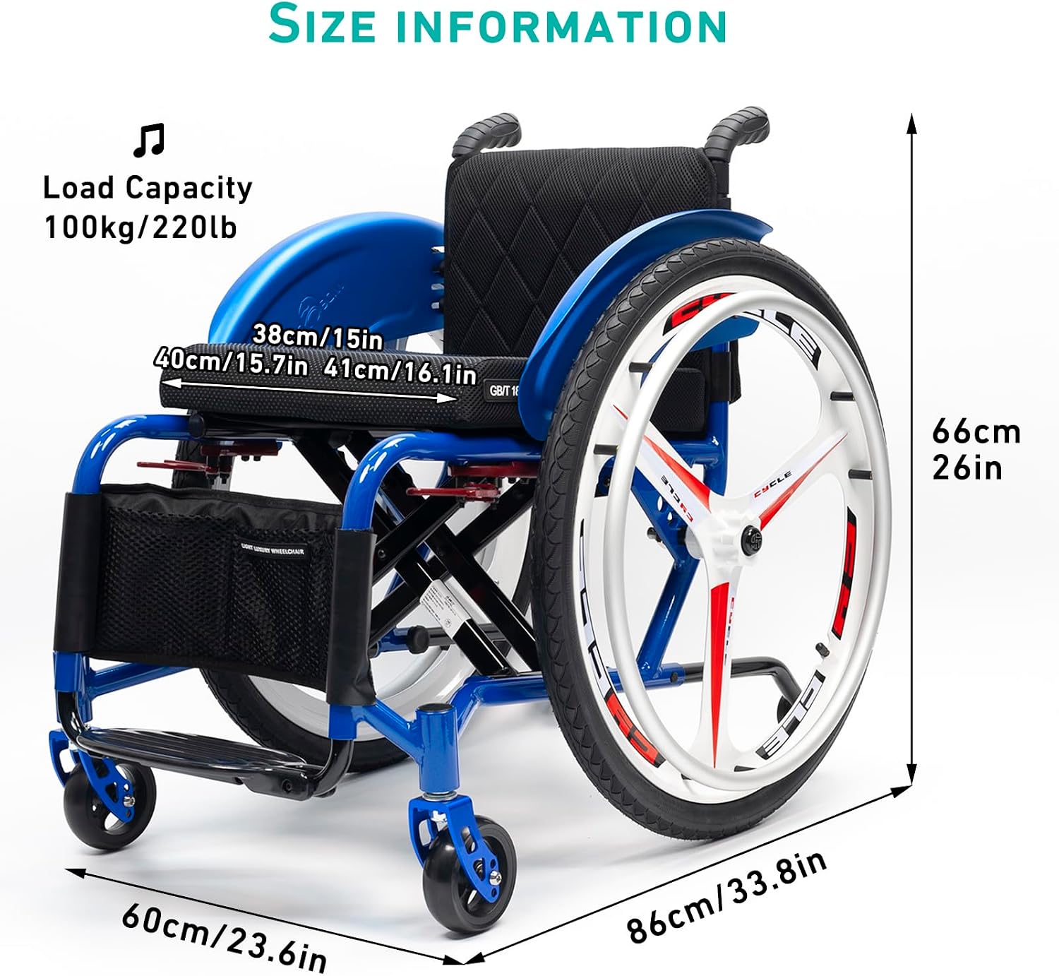Wheelchairs,Lightweight Wheelchair,Self-Propelled Wheelchairs,Portable Folding Wheelchair for Adults and Seniors,Transport Wheelchair,Sports Wheelchair(Blue,40cm/15.7in)