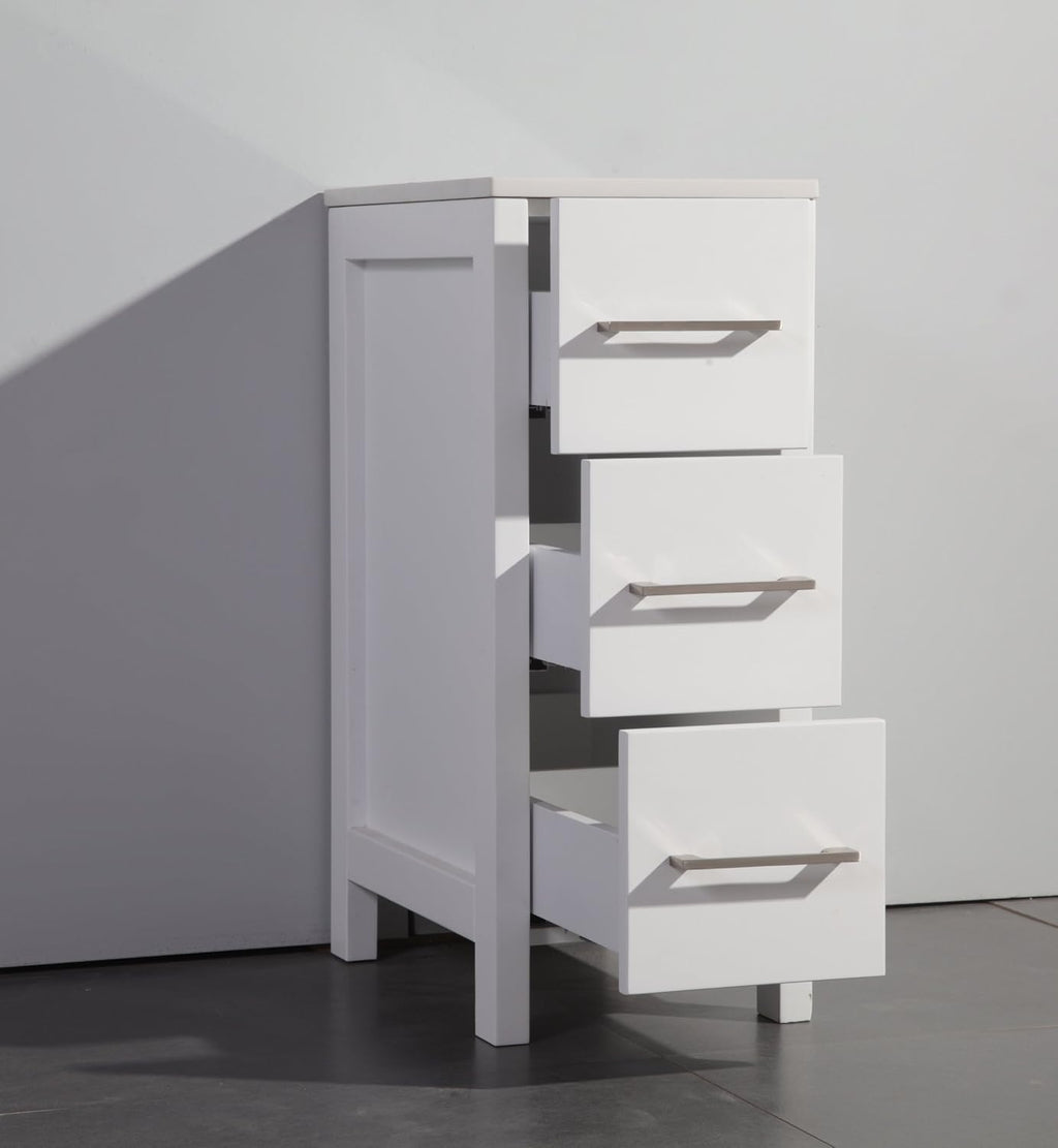 Vanity Art 84 Inch Under Mount Double Sink Bathroom Vanity Cabinet with 2 Mirrors, Ceramic Top Bathroom Cabinet Compact Set with 10 Dovetail Storage Drawers and Brushed Nickel Handles, VA3030-84-W