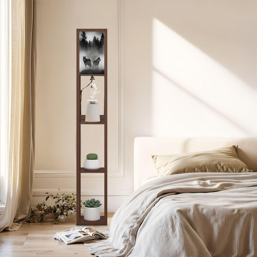 Floor Lamp with Shelves 3D Render Timber Wolfs Standing Tall Lamp USB Ports & Power Outlet Modern Corner Lamp Nightstand Light for Living Room Bedroom