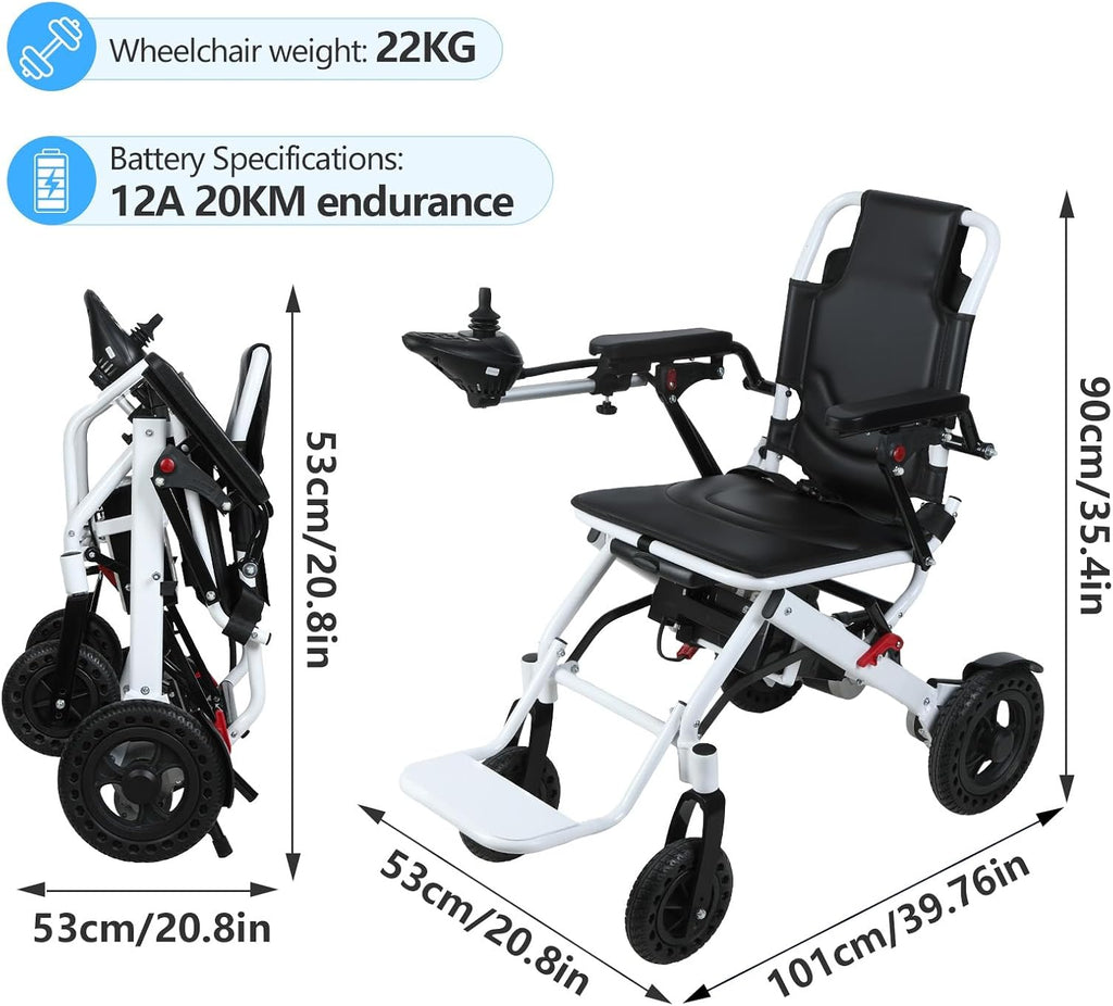 Lightweight Folding Electric Wheelchair for Adults, Portable Mobility Scooter with 500W Motor, 12-Mile Range & Airline Approved Design White US B