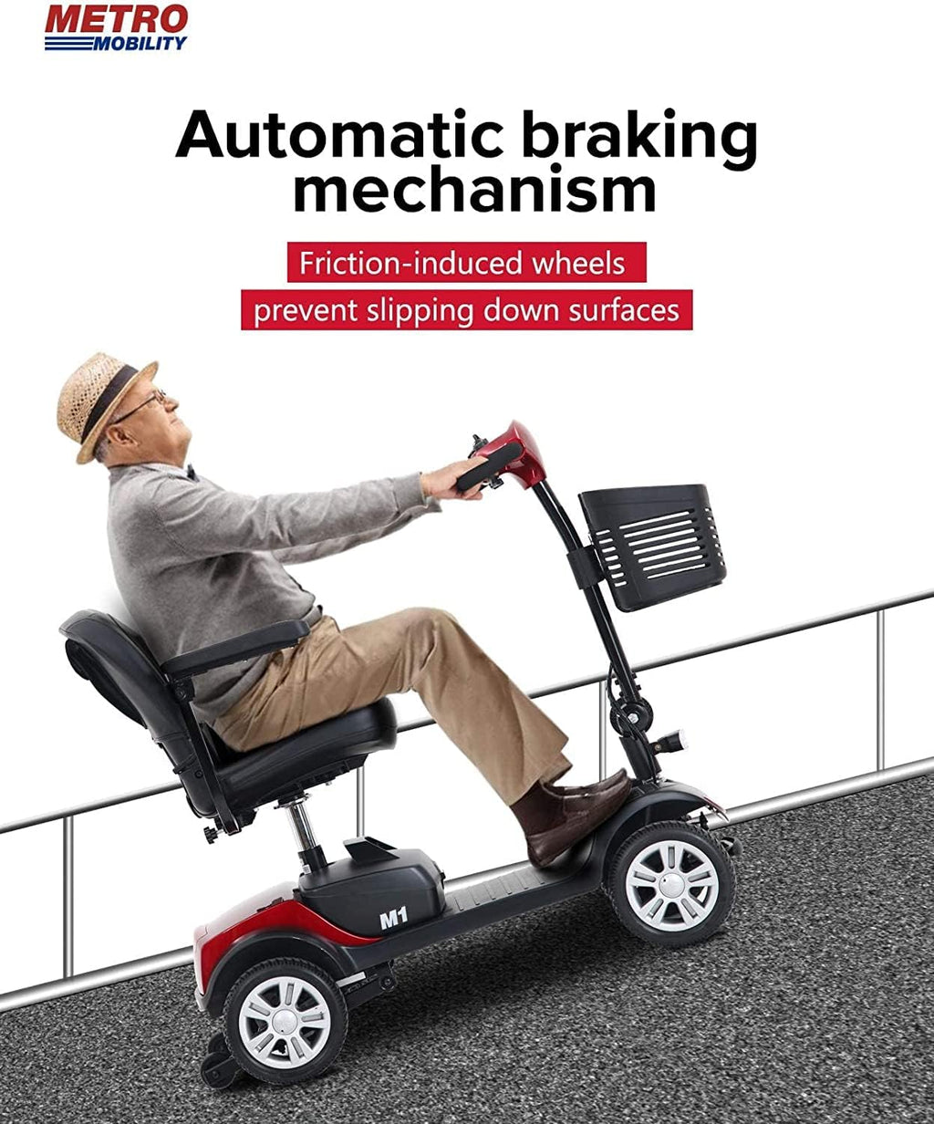Folding Mobility Scooter for Seniors 4 Wheel Scooter for Adults Electric Medical Scooter Compact for Travel - Electric Powered Wheelchair Device - Compact Heavy Duty Mobile(M1 Red)