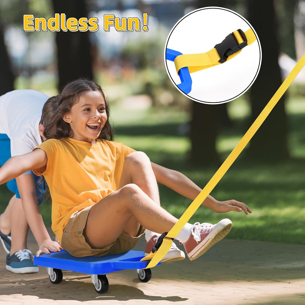 BOBOKA Sports Scooter Board with Handles, Floor Sitting Scooter Board with Non-Marring Plastic Casters for Kids Children Gym Indoor Outdoor Play, 11.22 x 11.22 inch