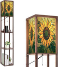 Floor Lamp with Shelves Sunflower Stained Glass Decoration Vibrant Window Art Standing Tall Lamp USB Ports & Power Outlet Modern Corner Lamp Nightstand Light for Living Room Bedroom
