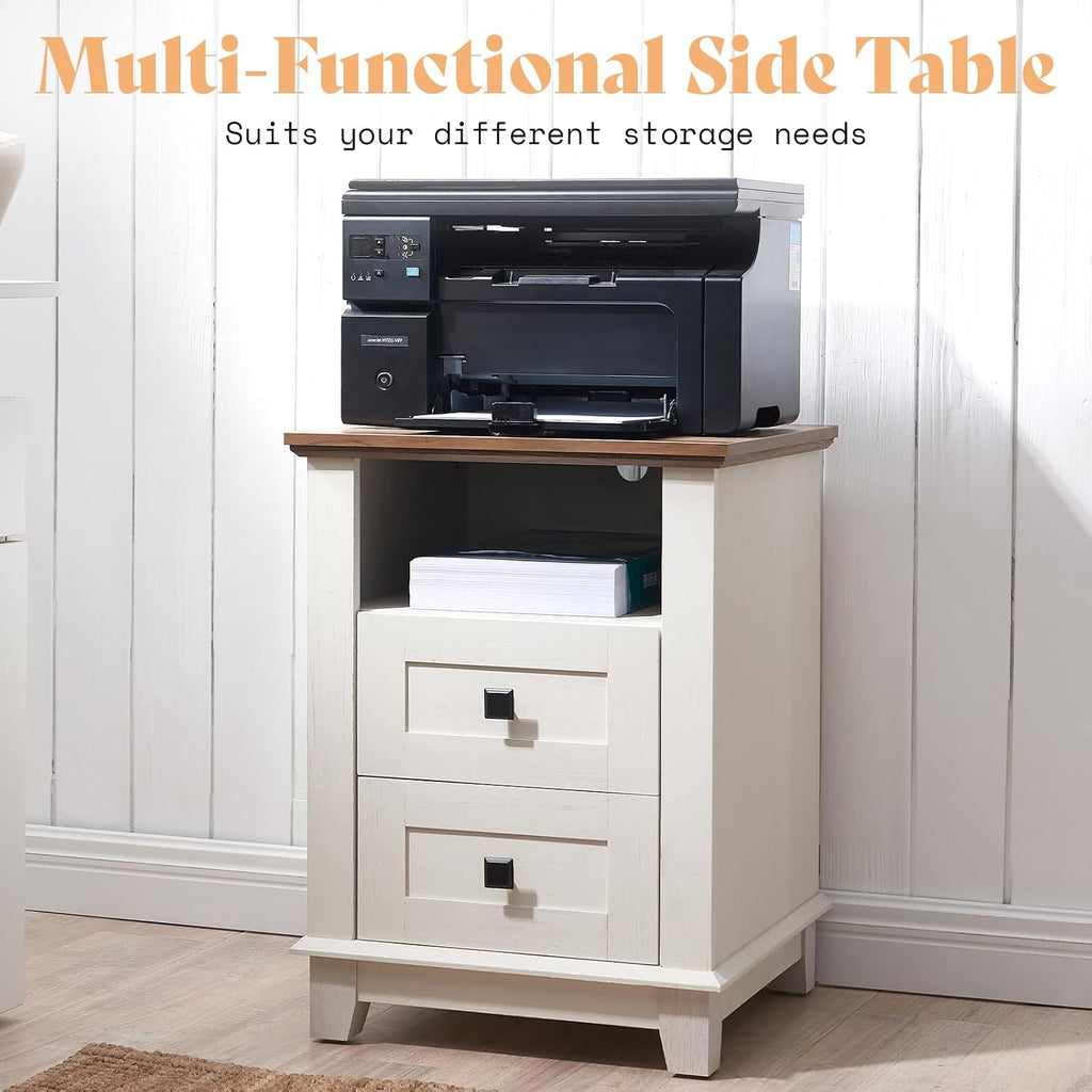 AMERLIFE Farmhouse 5-Piece Set,18' End Tables Set of 2 with Charging Station,TV Stand for 65'+ TV, Storage Coffee Table & 46'' Entryway Table,Sliding Barn Doors,Adjustable Shelves, Rustic White
