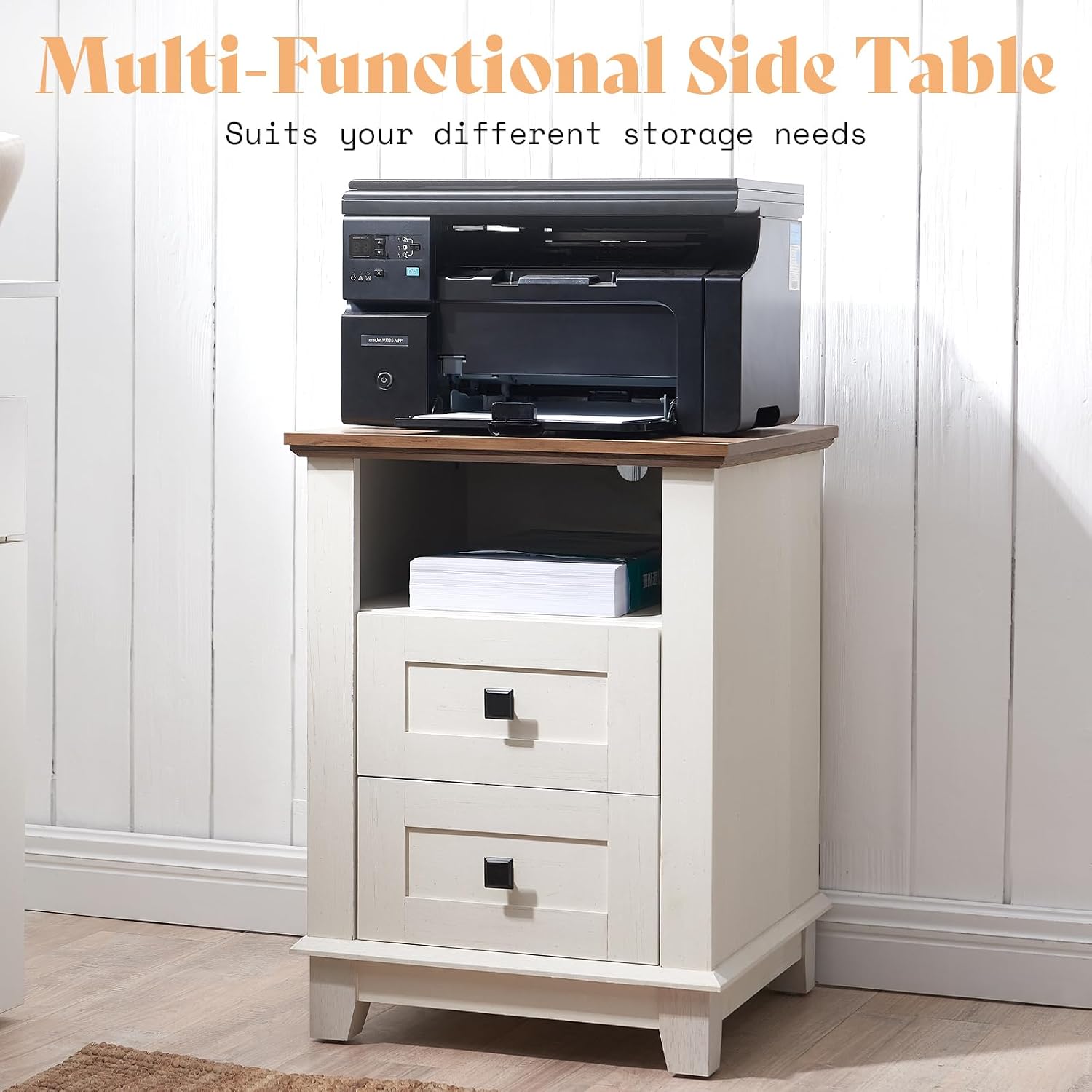 AMERLIFE Farmhouse 5-Piece Set,18' End Tables Set of 2 with Charging Station,TV Stand for 65'+ TV, Storage Coffee Table & 46'' Entryway Table,Sliding Barn Doors,Adjustable Shelves, Rustic White