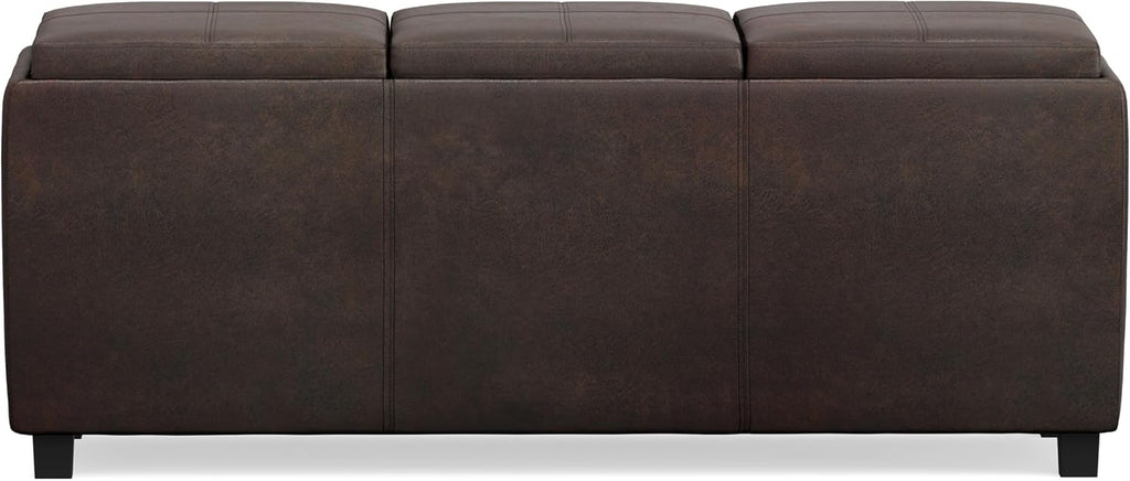 SIMPLIHOME Avalon Storage Ottoman - 42 inch Wide Upholstered Vegan Leather Rectangular Flip-Top Ottoman in Distressed Brown, Contemporary Coffee Table Ottoman for Living Room with Hidden Storage