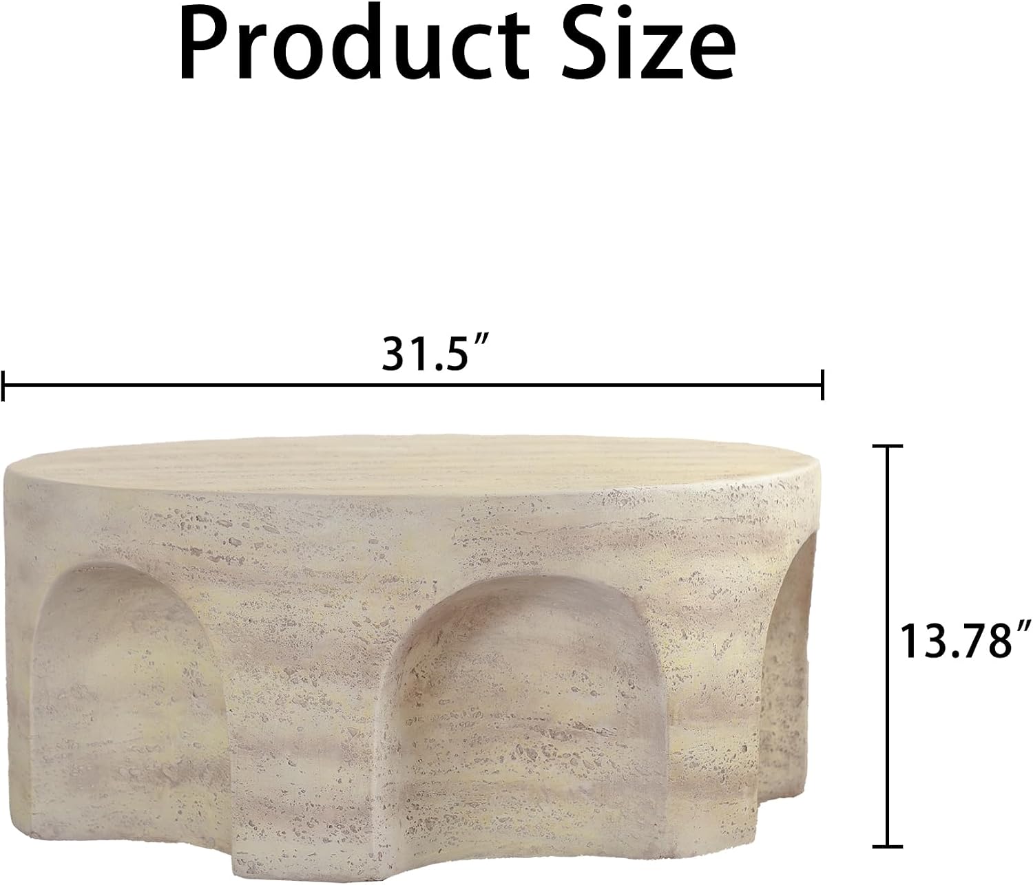 WILLIAMSPACE 31.5' Round Marble Coffee Table with Unique Arched Cutout Base, Modern Faux Stone Center Table Drum Coffee Tea Table for Living Room, Magnesium Oxide, No Assembly, Amber