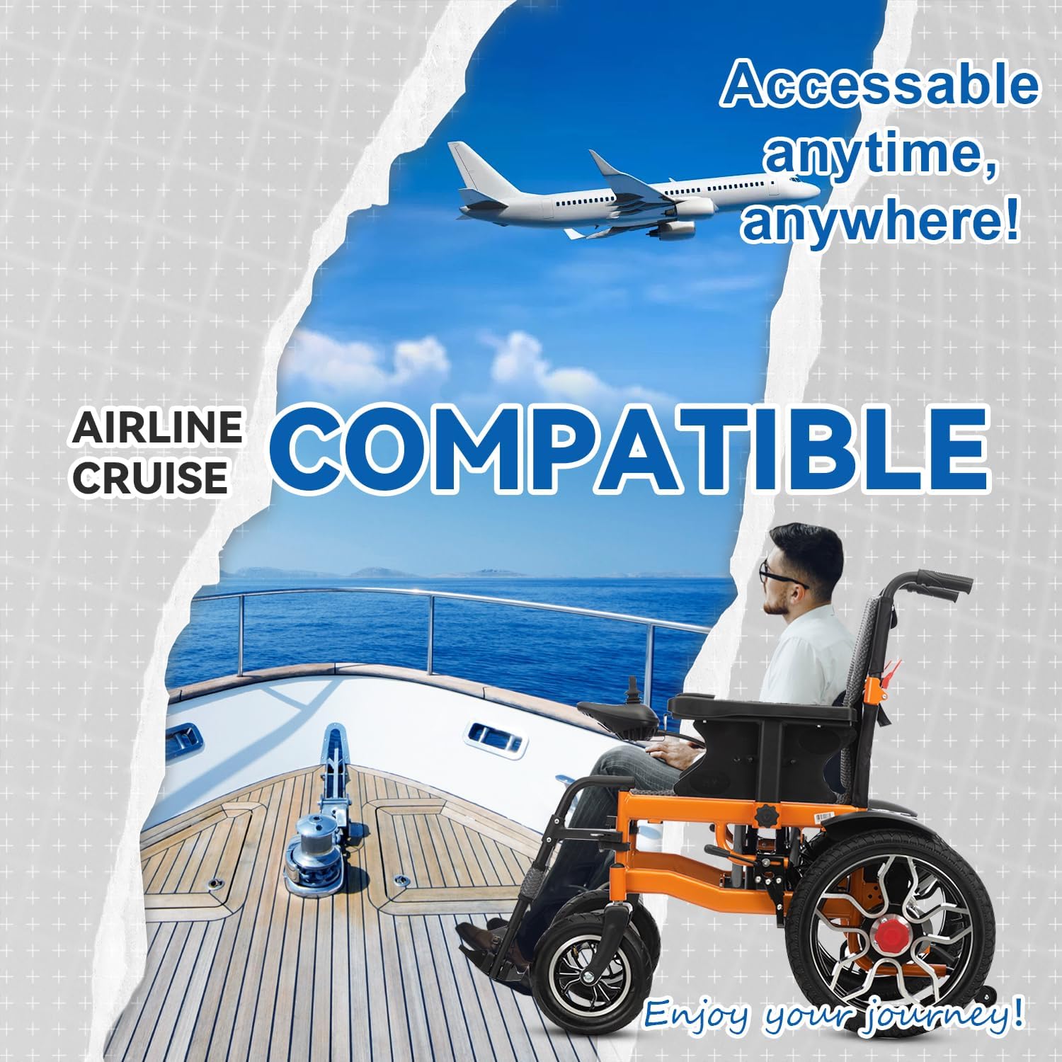 Foldable Electric Wheelchairs for Adults, 20' Widened Motorized Wheelchair for Seniors, 25 Miles Travel Range All-Terrain Power Wheelchair, Compact Size Travel Wheelchair Airline Approved (Orange)