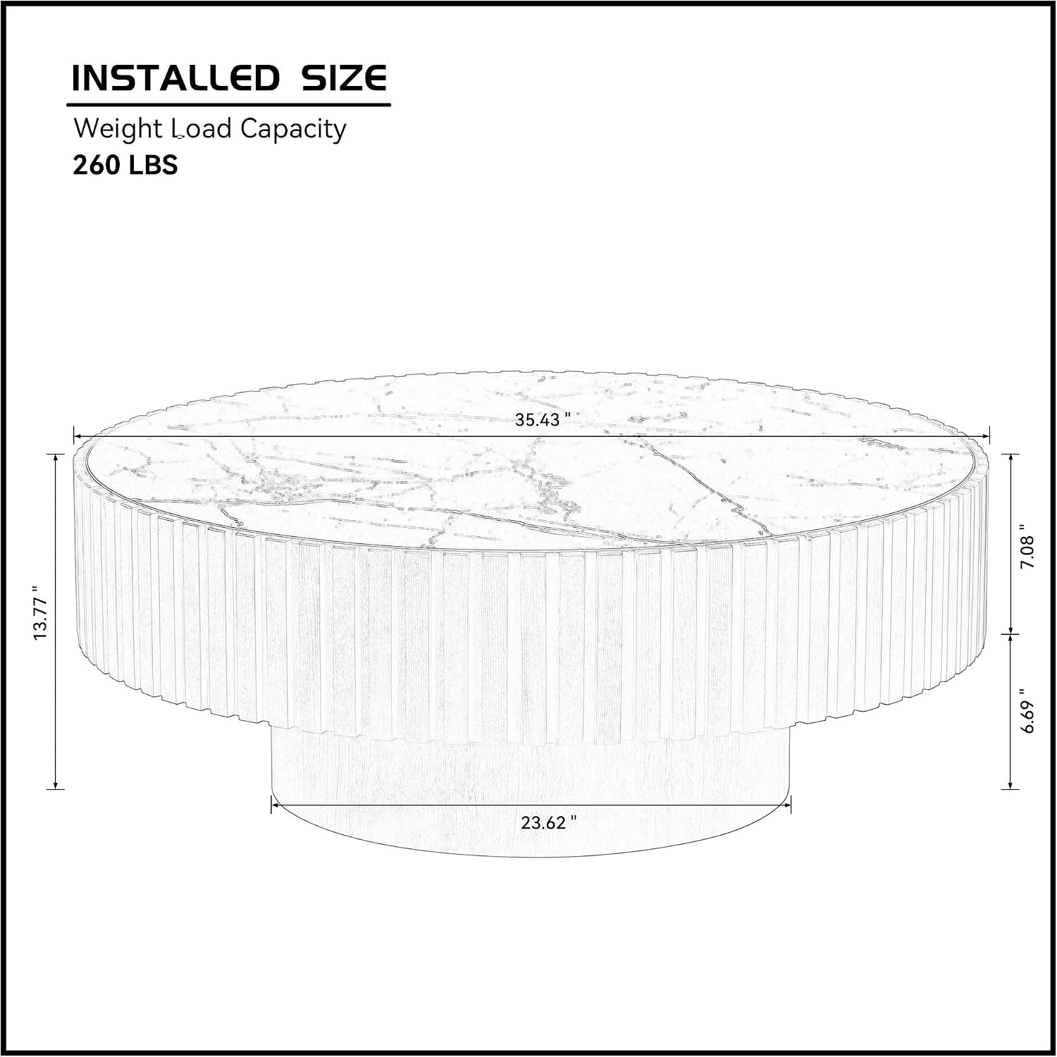 SOFTSEA Wood Coffee Table, 35.43' Round Center Table with Sintered Stone Tabletop for Living Room, Apartment, Ash