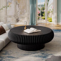 Fluted Drum Coffee Table Round Coffee Table for Living Room Mid Century Modern Coffee Tables with Sturdy Pedestal Circle Center Tea Table Accent Tea Table for Small Space Apartment (31.5' Black)