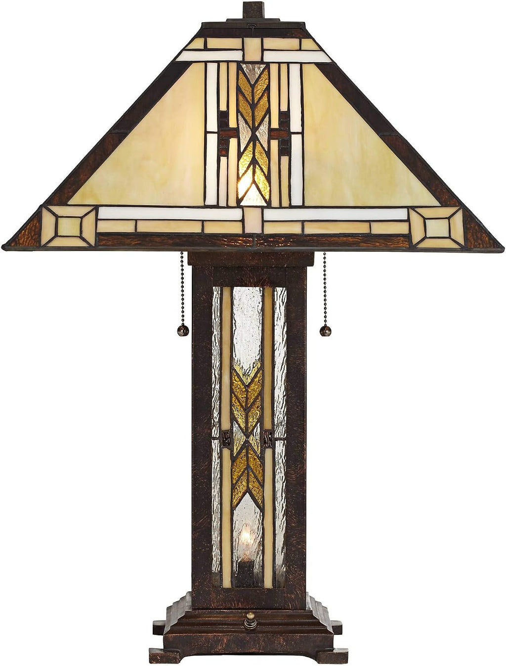 Franklin Iron Works Drake Mission Collection 25 1/2' High Tiffany-Style Farmhouse Rustic Southwestern Table Lamp Night Light Pull Chain Yellow Brown Art Glass Single Living Room Bedroom Bedside