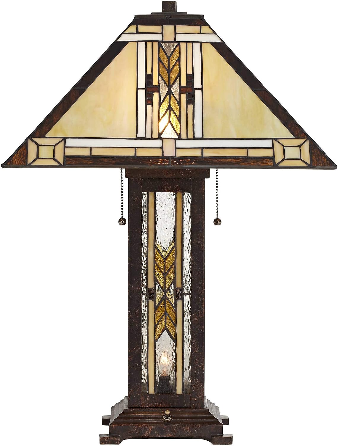 Franklin Iron Works Drake Mission Collection 25 1/2' High Tiffany-Style Farmhouse Rustic Southwestern Table Lamp Night Light Pull Chain Yellow Brown Art Glass Single Living Room Bedroom Bedside