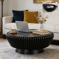 Round Coffee Table with Storage, 35.4' Modern Wooden Drum Coffee Table with Cover, Fluted Circle Center Table, Solid Wood Veneered, Accent Tea Table for Living Room Apartment Small Space (35.4' Black)