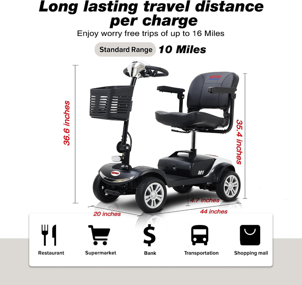 Folding Mobility Scooter for Seniors 4 Wheel Scooter for Adults Electric Medical Scooter Compact for Travel - Electric Powered Wheelchair Device - Compact Heavy Duty Mobile(M1 Chrome)