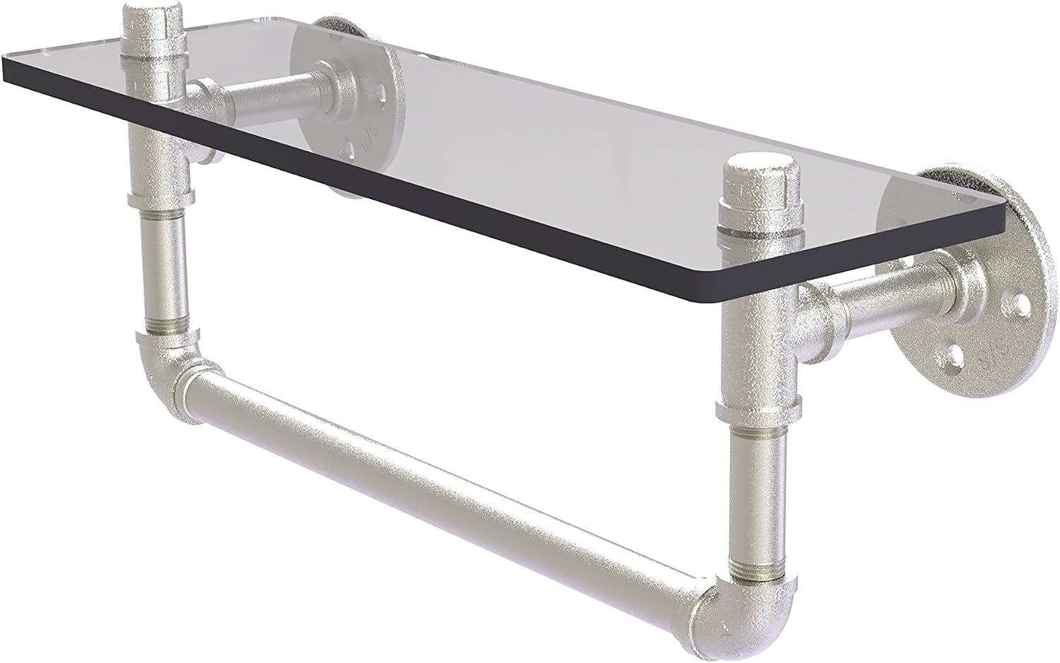 Allied Brass P-410-16-GSTB Pipeline Collection 16 Inch Towel Bar Glass Shelf, Satin Nickel