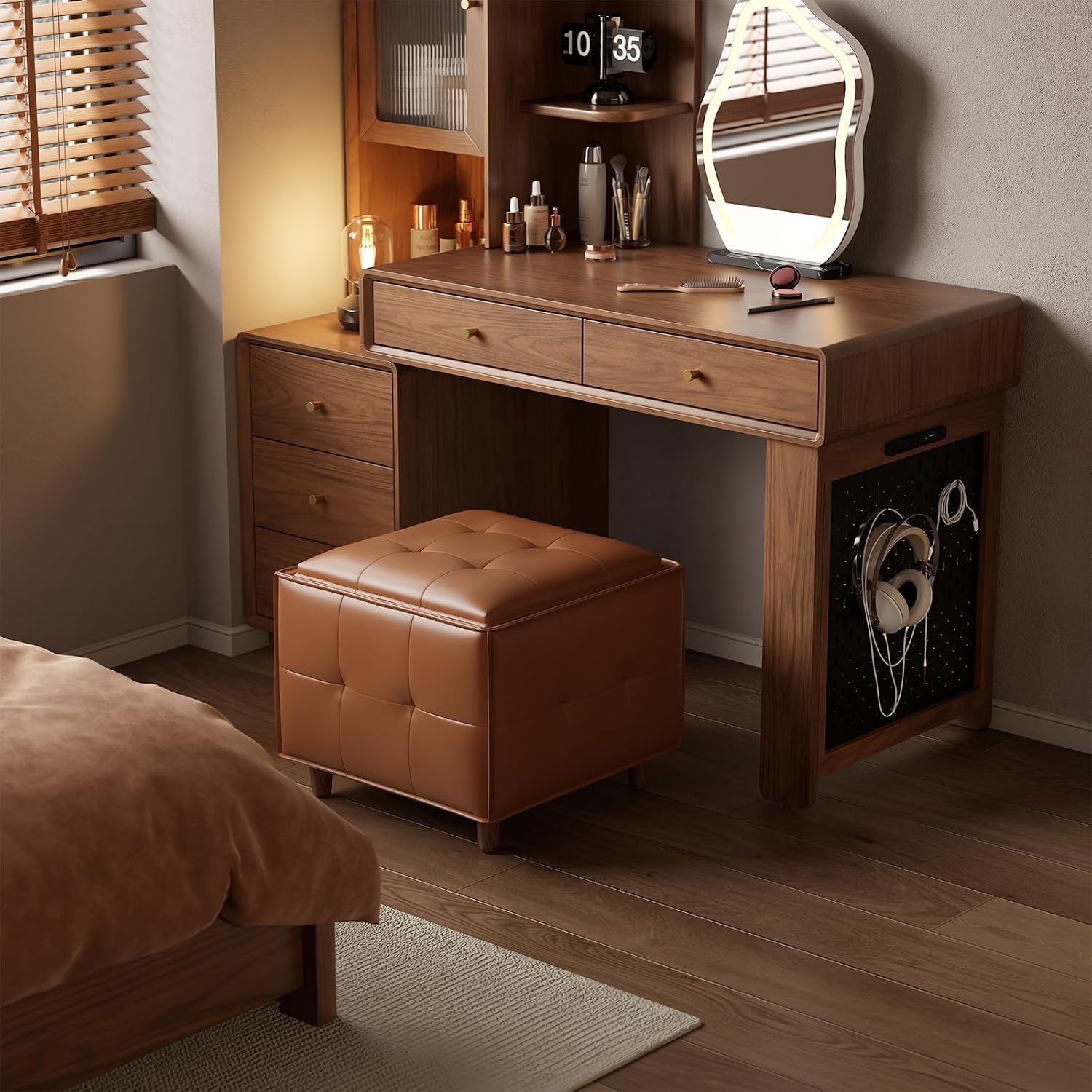 Square Ottoman with Storage Set of 2, Leather Coffee Table Ottoman, Multifunctional Foot Rest Stool with Storage for Living Room & Bedroom
