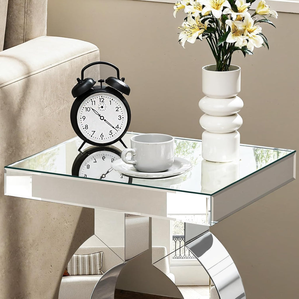 Mirrored End Table, Silver Side Accent Table, Small Mirrored Coffee Table for Living Room, Bedroom, 16'x12'x23'