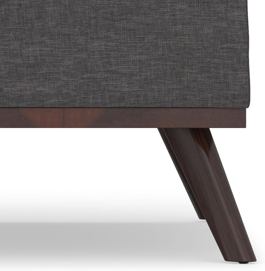 SIMPLIHOME Owen 36 inch Wide Mid Century Modern Square Coffee Table Storage Ottoman in Slate Grey Linen Look Fabric, Assembled, for the Living Room, Entryway and Family Room