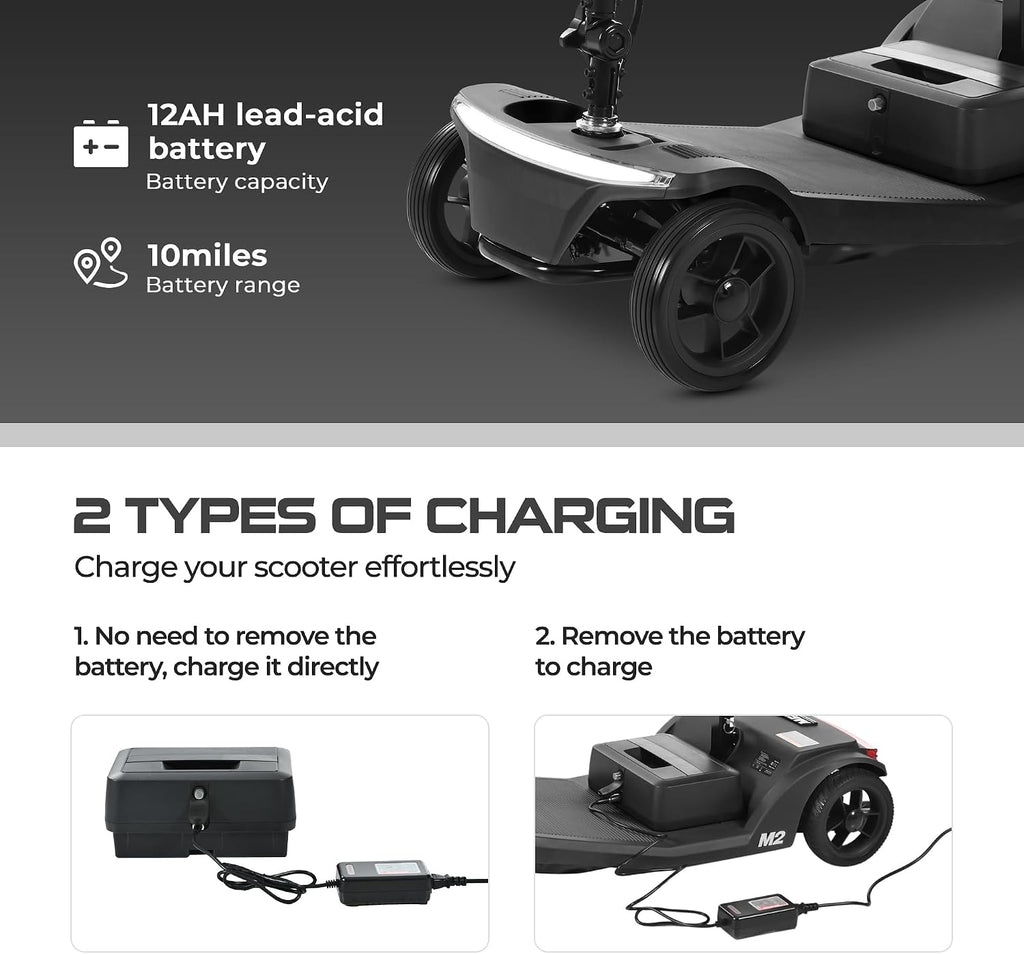 4-Wheel Folding Scooter - Electric Mobility Device for Seniors & Adults, 330lbs Max Weight, 10-15miles Per Charge Electric Powered Wheelchair Power Scooters Black