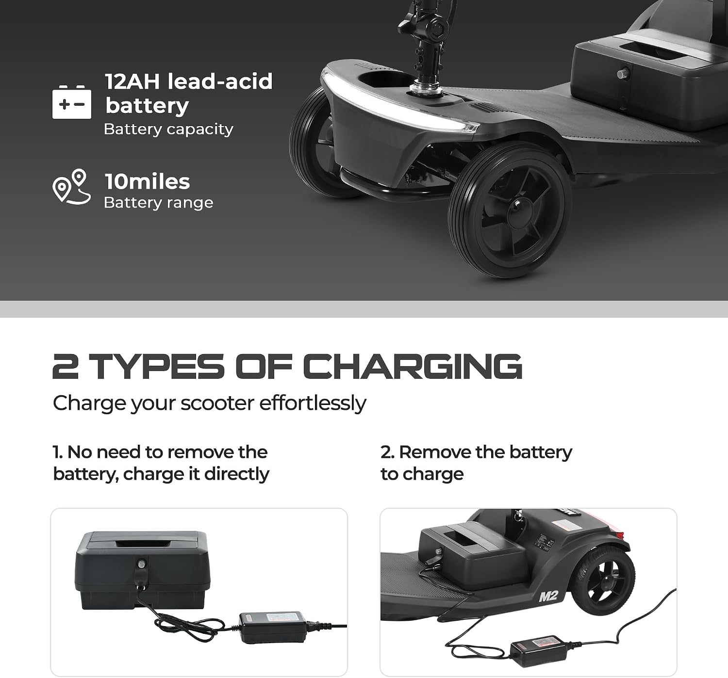 4-Wheel Folding Scooter - Electric Mobility Device for Seniors & Adults, 330lbs Max Weight, 10-15miles Per Charge Electric Powered Wheelchair Power Scooters Black