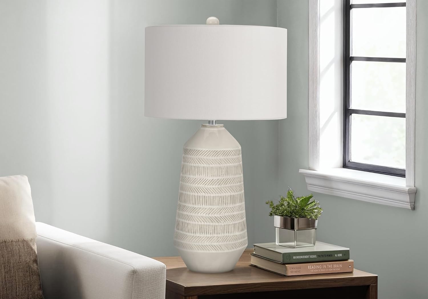 Monarch Specialties I 9613 LightingTable Lamp, Ivory/Cream Shade, Cream Ceramic, Contemporary
