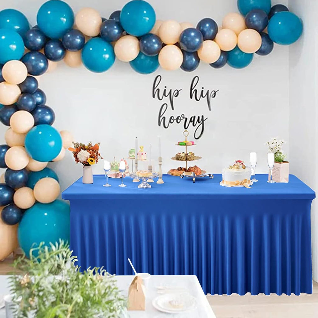 6 Pack Royal Blue Spandex Tablecloths for 8 Foot Rectangle Tables, Wrinkle Free Fitted Tablecover 8ft Stretchy Table Cloth with Skirt for Weddings Birthday Party Banquet Baby Shower