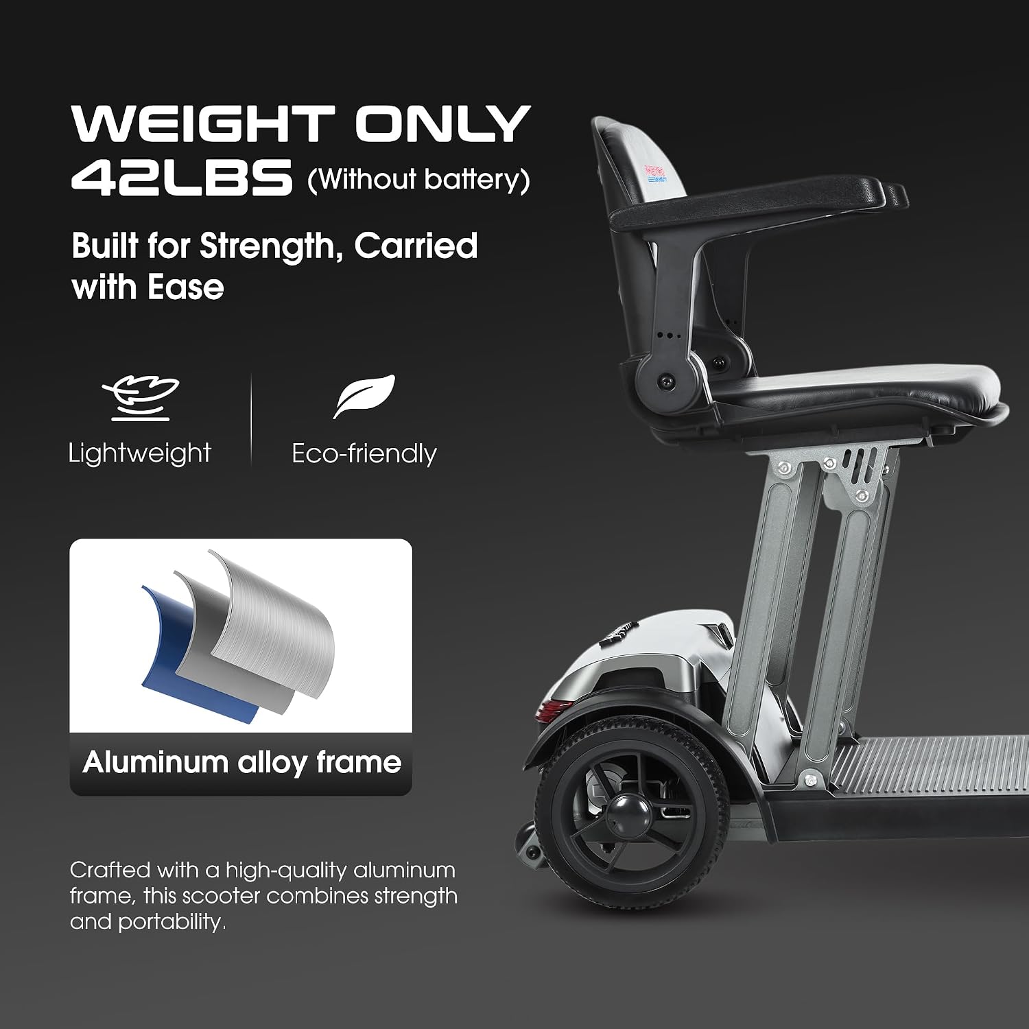 Metro Mobility Powered Mobility Scooters, 4 Wheel Foldable Mobility Scooter for Adults-265 lbs Capacity Folding Mobility Scooter, 20 Miles Long Travel Range Scooter with USB Charger Port Black
