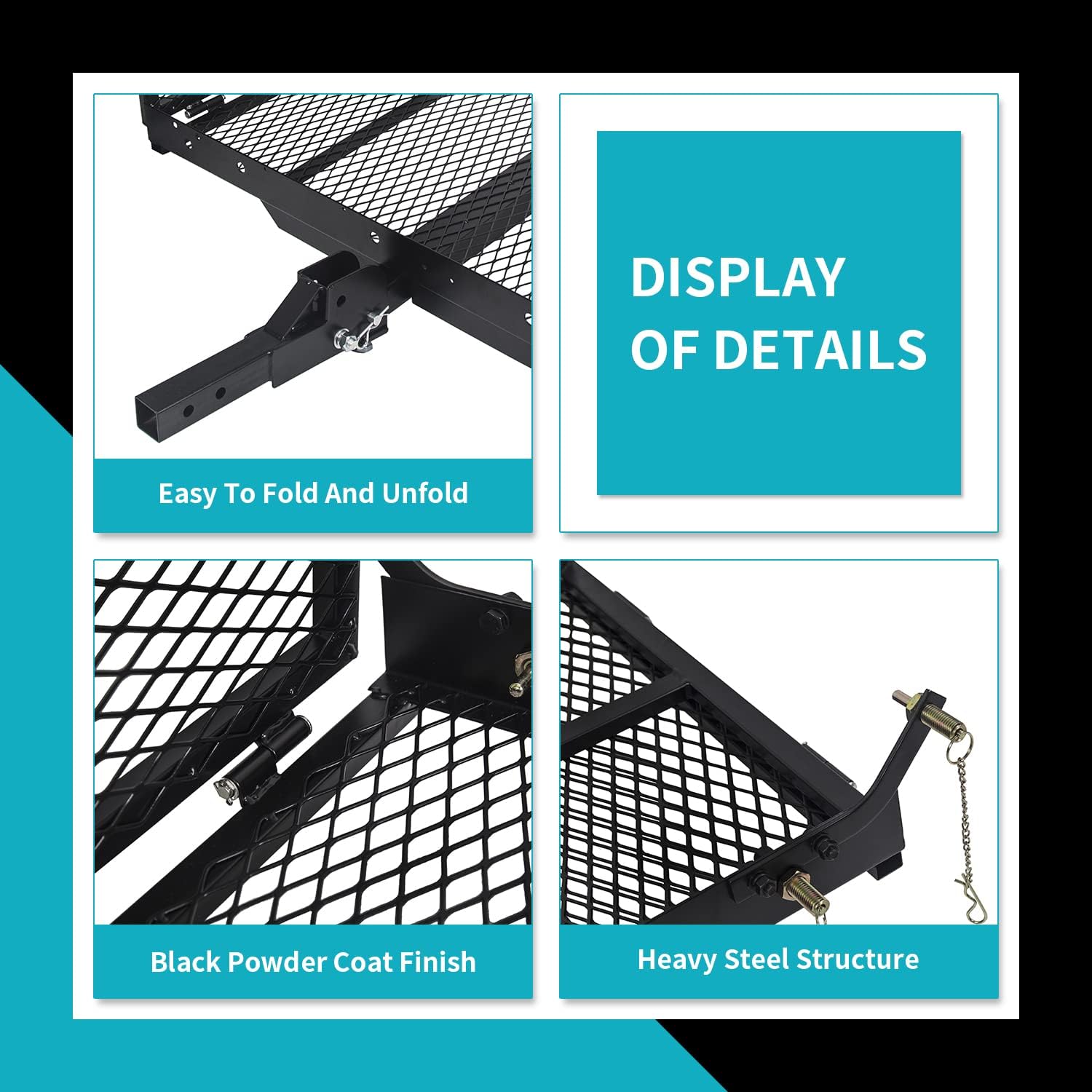 New Mobility Carrier Ramp Hitch Mounted 46.2 x 26.8 x 38.7 500 lbs for | Wheelchair Electric Scooter Medical Disability with Rack Ramp Capacity Steel w/3' Rail Fit 2' Hitch Receiver SUV Truck Van