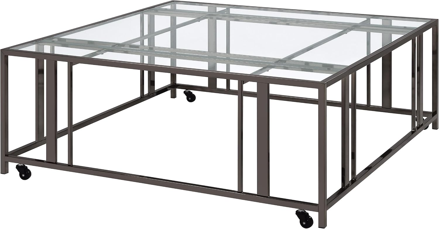 Coaster Home Furnishings - Adri - Square Glass Top Coffee Table with Geometric Base and Smooth-Rolling Casters - Contemporary - Living Room - Black Nickel - 710178
