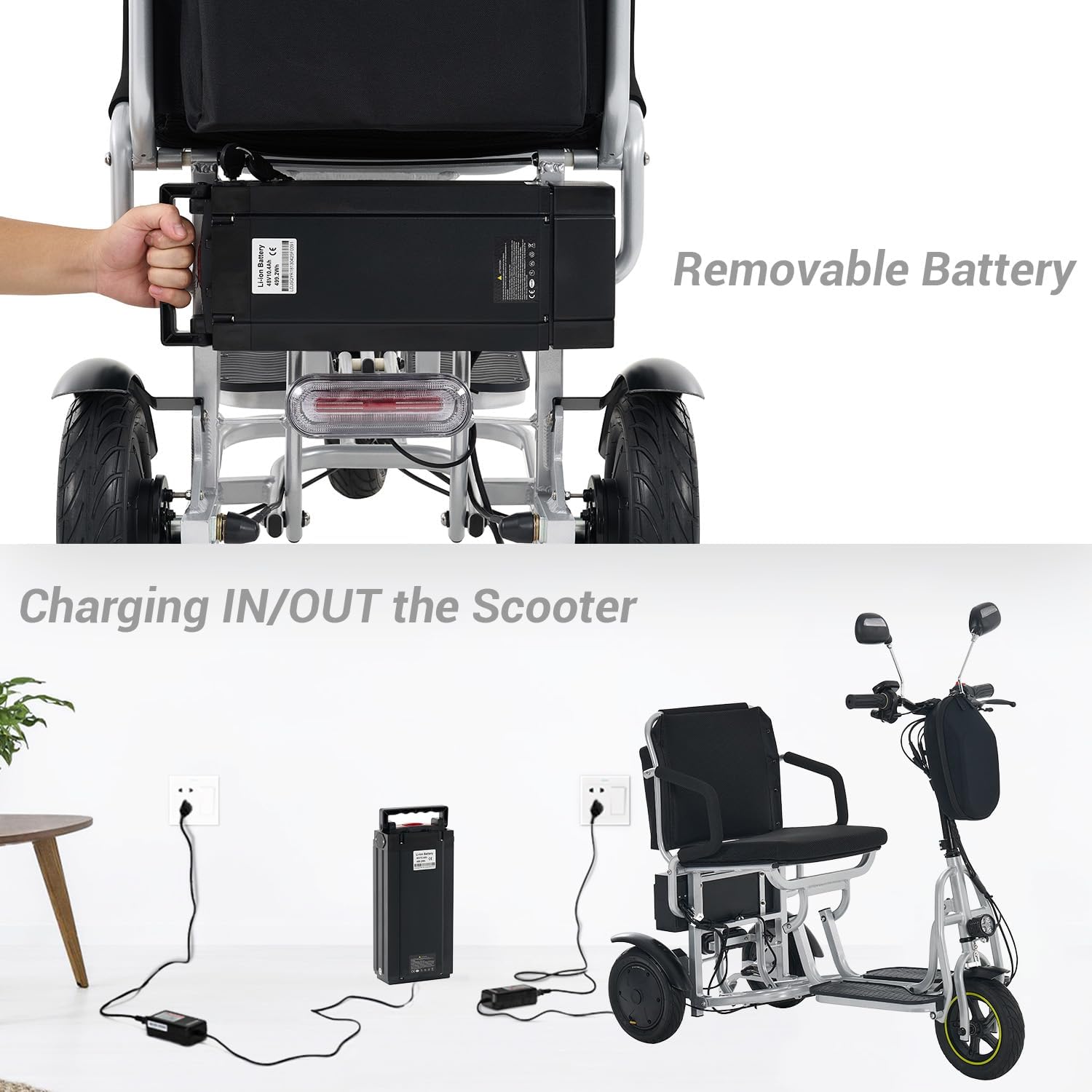 3-Wheel Folding Mobility Scooter Foldable Lightweight Electric Scooter for Adults & Seniors, Detachable Lithium Battery, Long Range 28 Miles, 3-Speed, with Turn Signal & Rearview Mirror (Silver)
