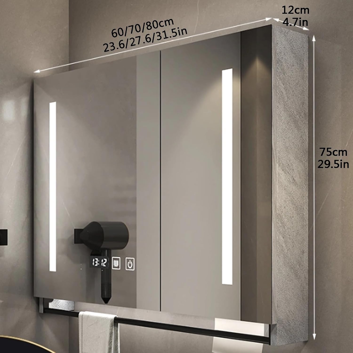 Smart medicine cabinet with mirror and led lights,bathroom vanity mirror with storage,One-click defogging,Rectangular Medicine Cabinets with Towels Bar,Medicine Cabinet Wall Mounted Touch Switch ( Col