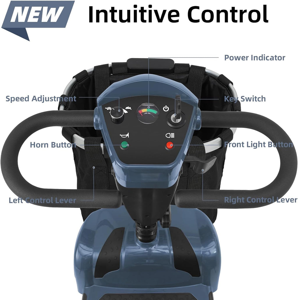 20 Miles 4 Wheels Mobility Scooter for Seniors/Adults Up to 300LBS,350W Electric Wheelchair Detachable Lithium Battery,Dual Baskets,Rotating Seat,with Taillight, USB Charging, Gray 18AH
