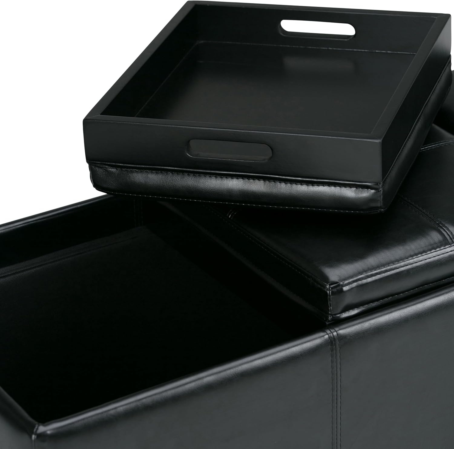 SIMPLIHOME Avalon Storage Ottoman - 42 inch Wide Upholstered Vegan Leather Rectangular Flip-Top Ottoman in Midnight Black, Contemporary Storage Coffee Table Ottoman for Living Room with Hidden Storage