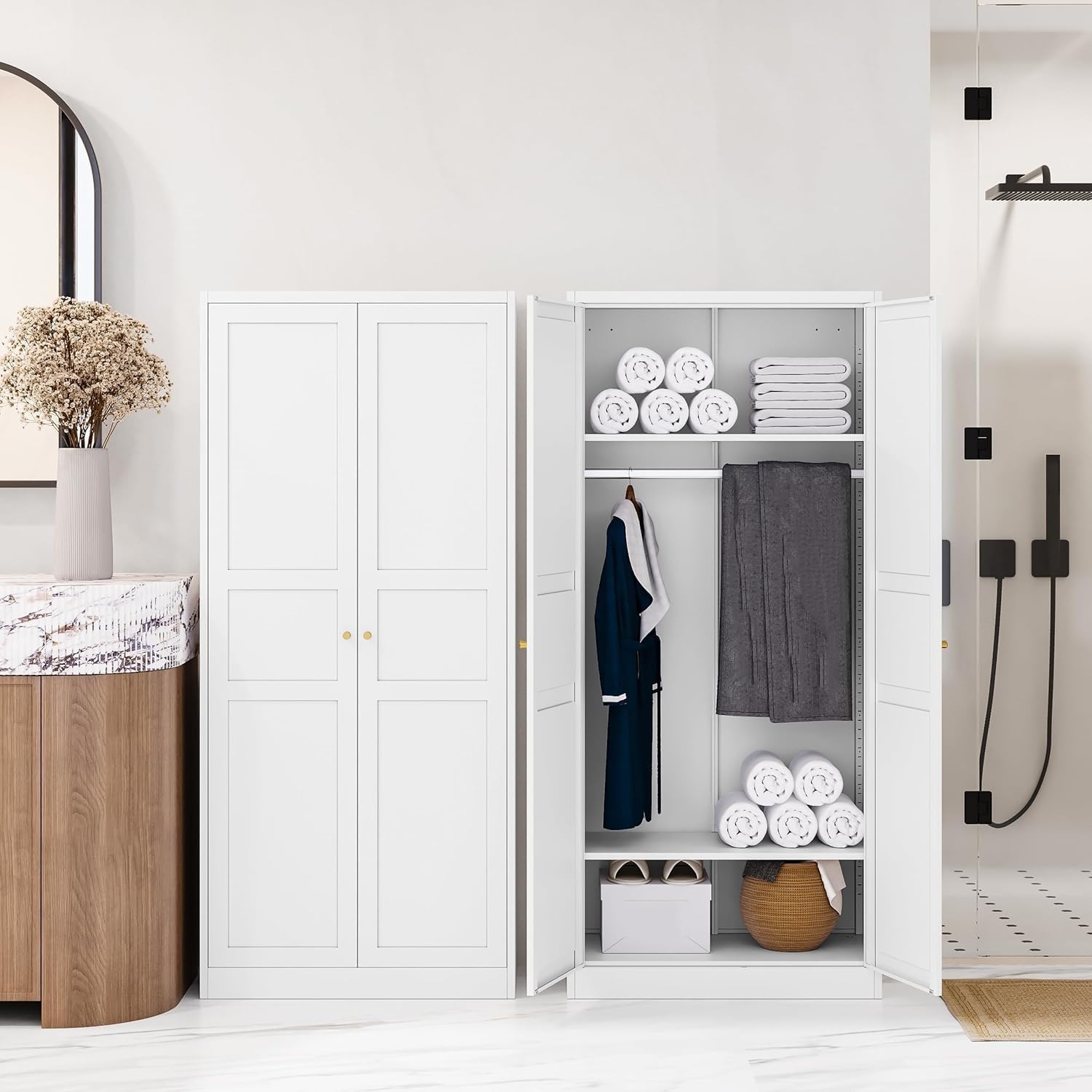 Letaya Wardrobe Armoire Closet,72' H Metal Storage Cabinet with Adjustable Shelves and Hanging Rod,Bedroom Armoire Cabinet Clothes Organizer (White)
