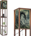 Floor Lamp with Shelves Dragon Shaped Crag Ruined Fortress Monochromatic Art Standing Tall Lamp USB Ports & Power Outlet Modern Corner Lamp Nightstand Light for Living Room Bedroom