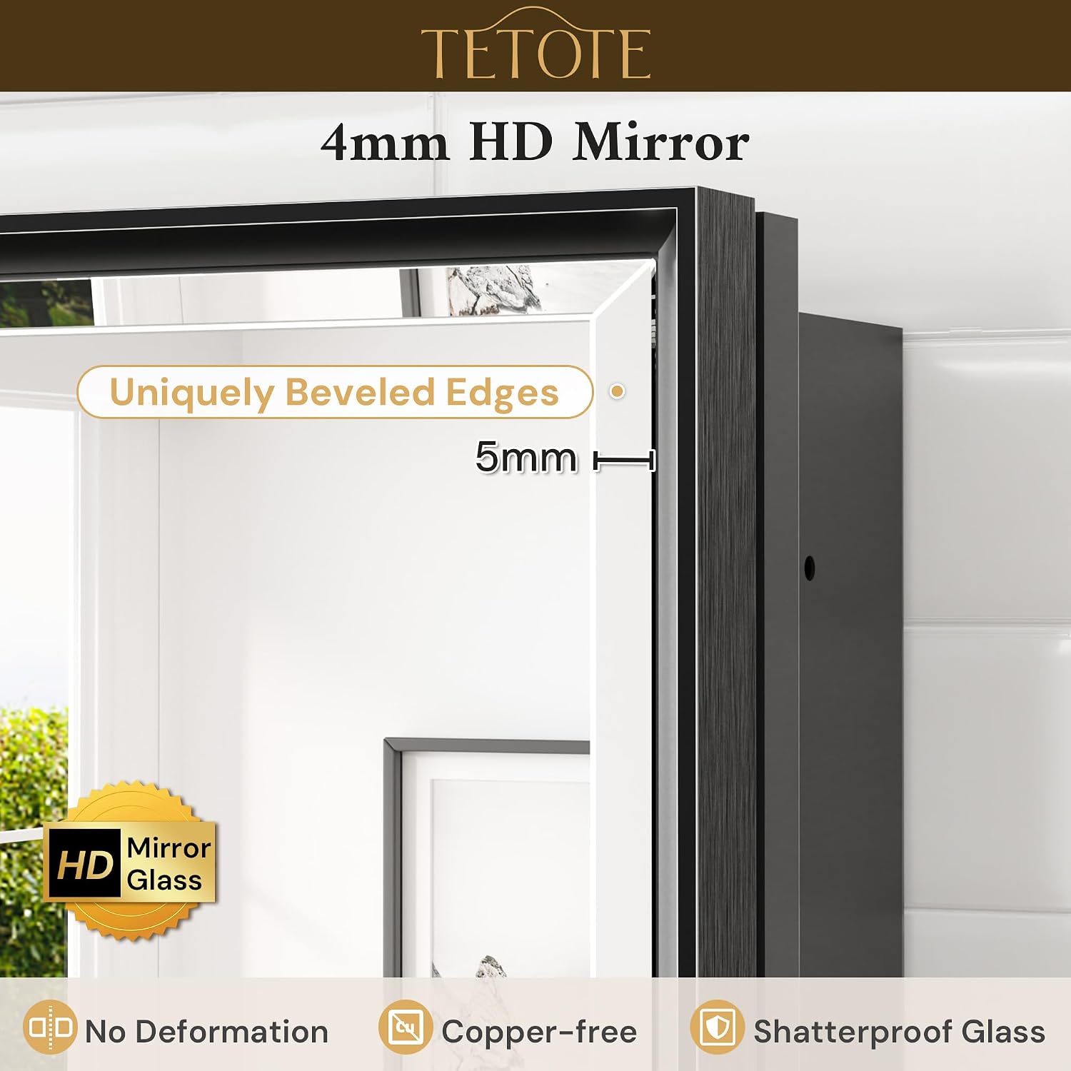 TETOTE 20' x 26' Medicine Cabinet Storage with Mirror Black Bathroom Medicine Cabinet with Beveled Aluminum Frame Surface Wall-Mounted or Recessed, Shelves Adjustable