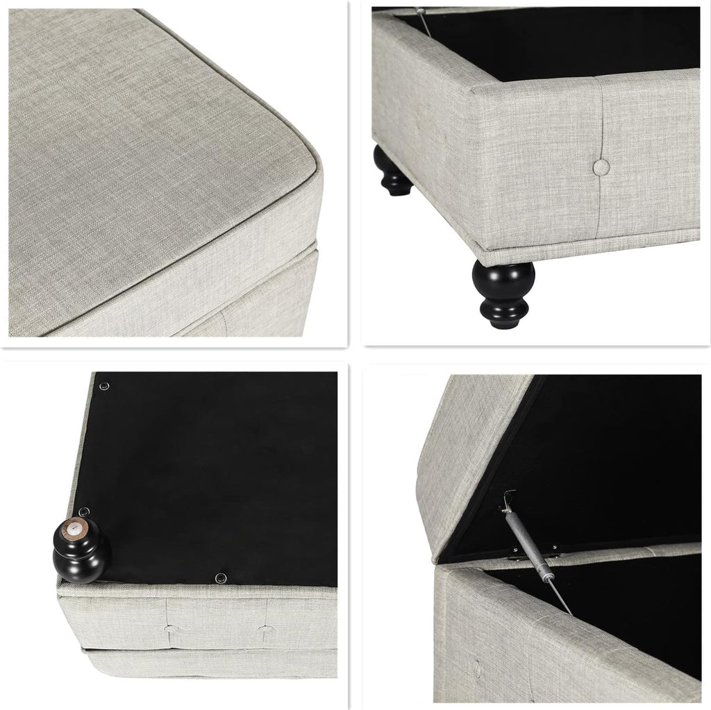Joveco Storage Ottoman Bench Linen Button Tufted Entryway Bench with Wood Legs, Coffee Tables Footstool for Living Room Bedroom, Need to DIY Assemble/Put it Together,(Beige)