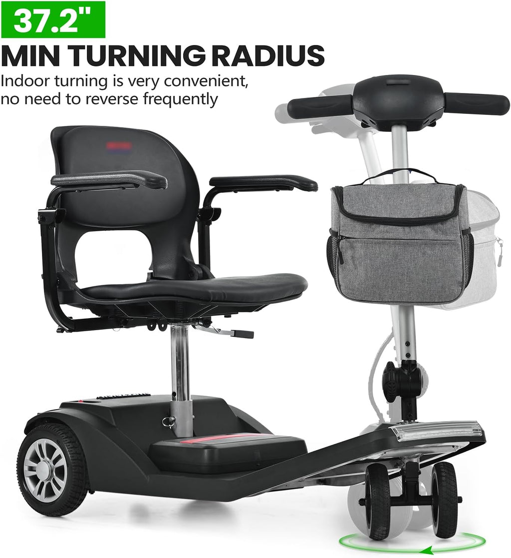 Mobility Scooters for Seniors & Adults 350 Lb Weight All Terrain,Lightweight 4-Wheel Powered Mobile Scooter,Foldable Disability Electric Wheelchair,Luxury Seat,w/Led Lights,15Miles,5MPH,Black