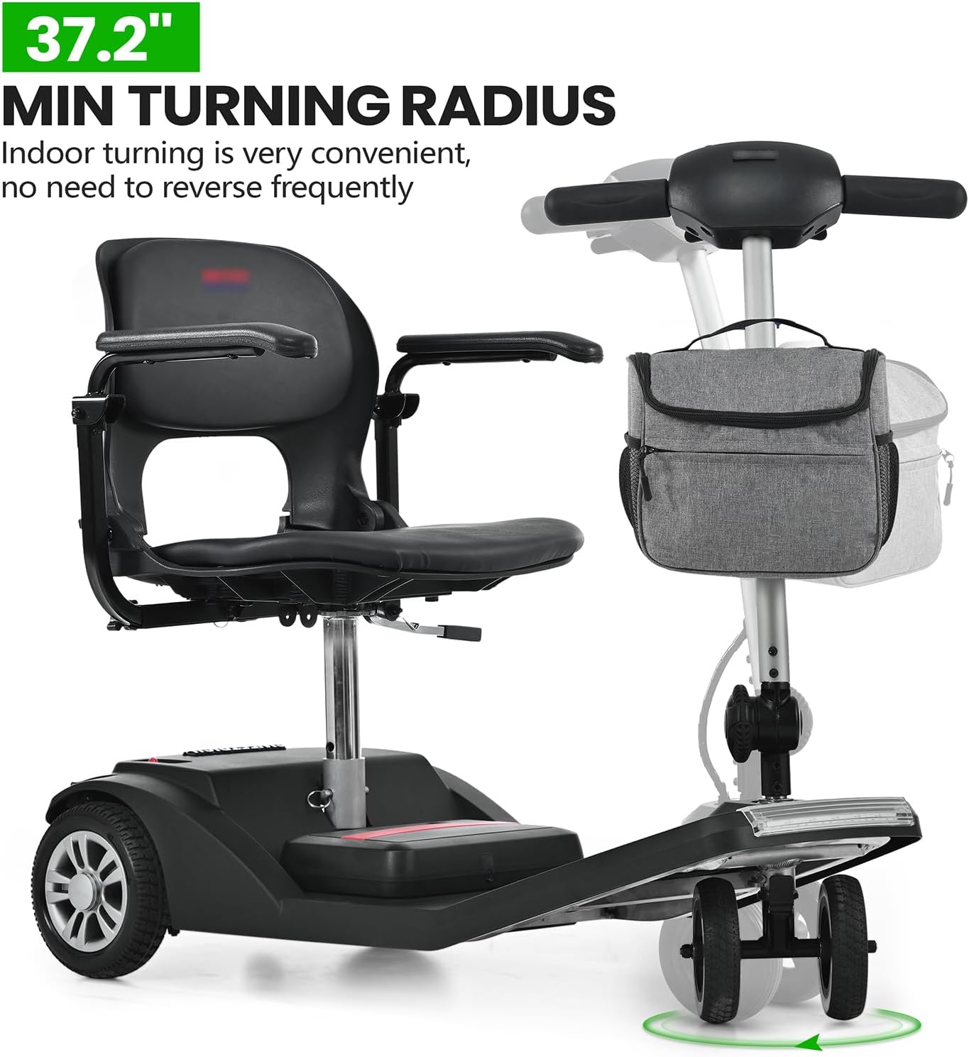 Mobility Scooters for Seniors & Adults 350 Lb Weight All Terrain,Lightweight 4-Wheel Powered Mobile Scooter,Foldable Disability Electric Wheelchair,Luxury Seat,w/Led Lights,15Miles,5MPH,Black