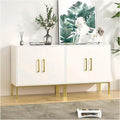 LYNSOM Storage Cabinet with Doors, Set of 2, Modern Buffet Cabinet with Storage, Kitchen Sideboard Buffet, White Wood Accent Cabinet for Living Room, Bedroom, Hallway, Entryway, Office, White