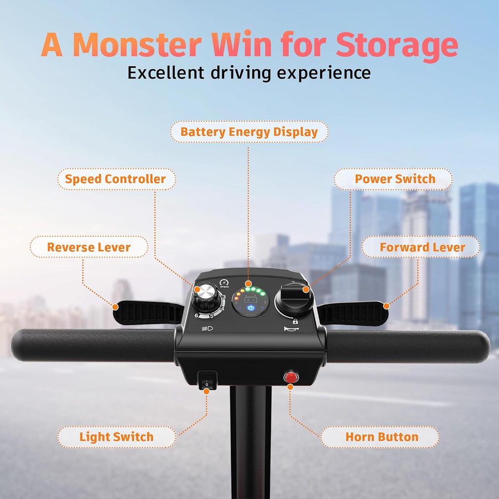 Foldable Mobility Scooter for Adults&Seniors - 43lb Lightweight Portable Motorized Scooters Airport Approved, 4 Wheel Travel Mobility Scooter w/Removable Battery, Dual Basket, 300lb Capacity, Silver