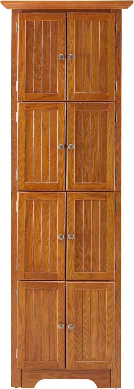 Tall Corner Bookcase Storage Cabinet with Doors and 4 Shelves, Freestanding Triangle Cabinet for Living Room, Kitchen, Office, Small Space, Floor Corner Storage Rack (Oak2)