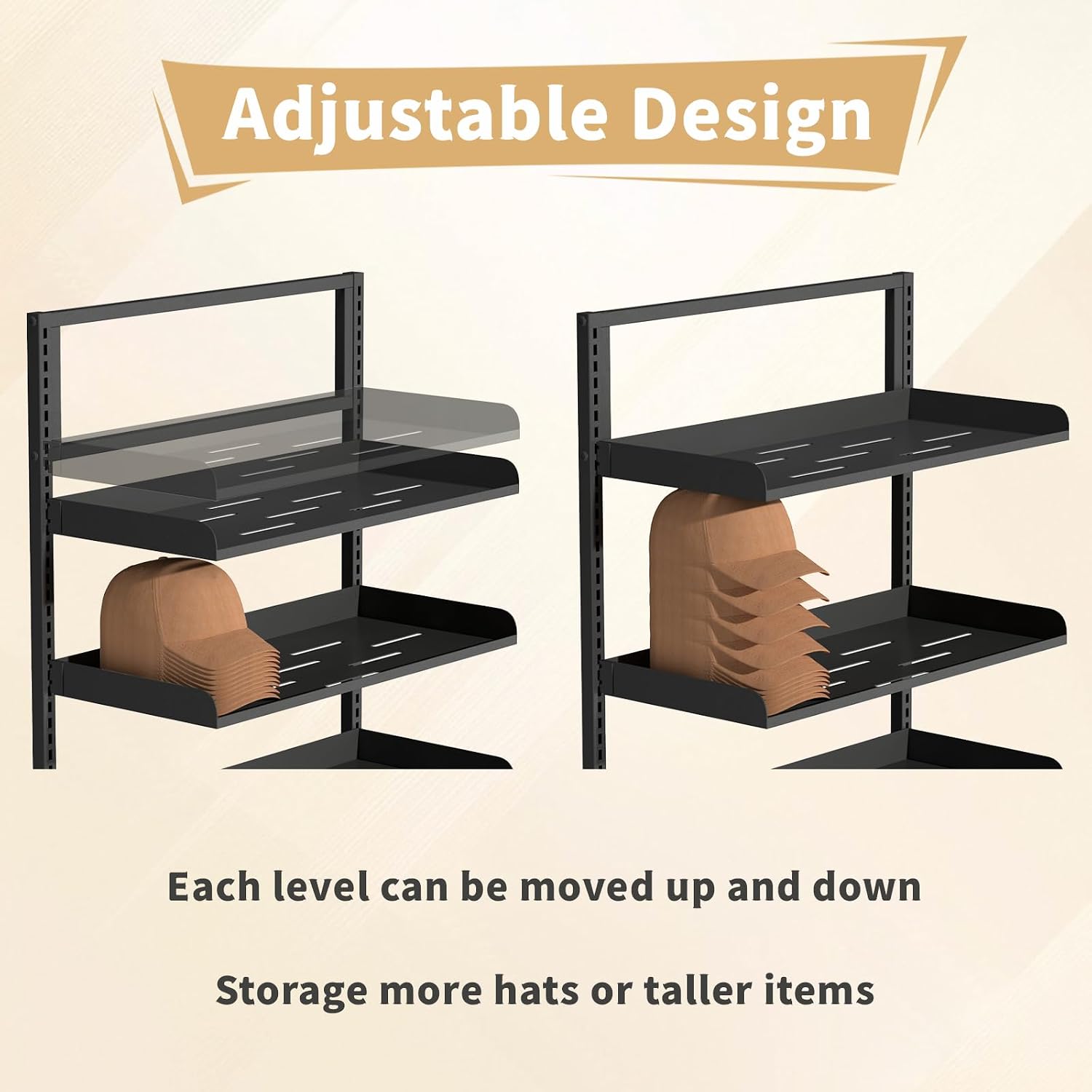 Large Hat Rack Stand, 6 Tier Adjustable Hat Organizer, Heavy Duty Freestanding Cap Storage Holder Fits Up to 180 Hats for Baseball Caps, Cowboy Hats, Metal Shelving for Home and Commercial Use