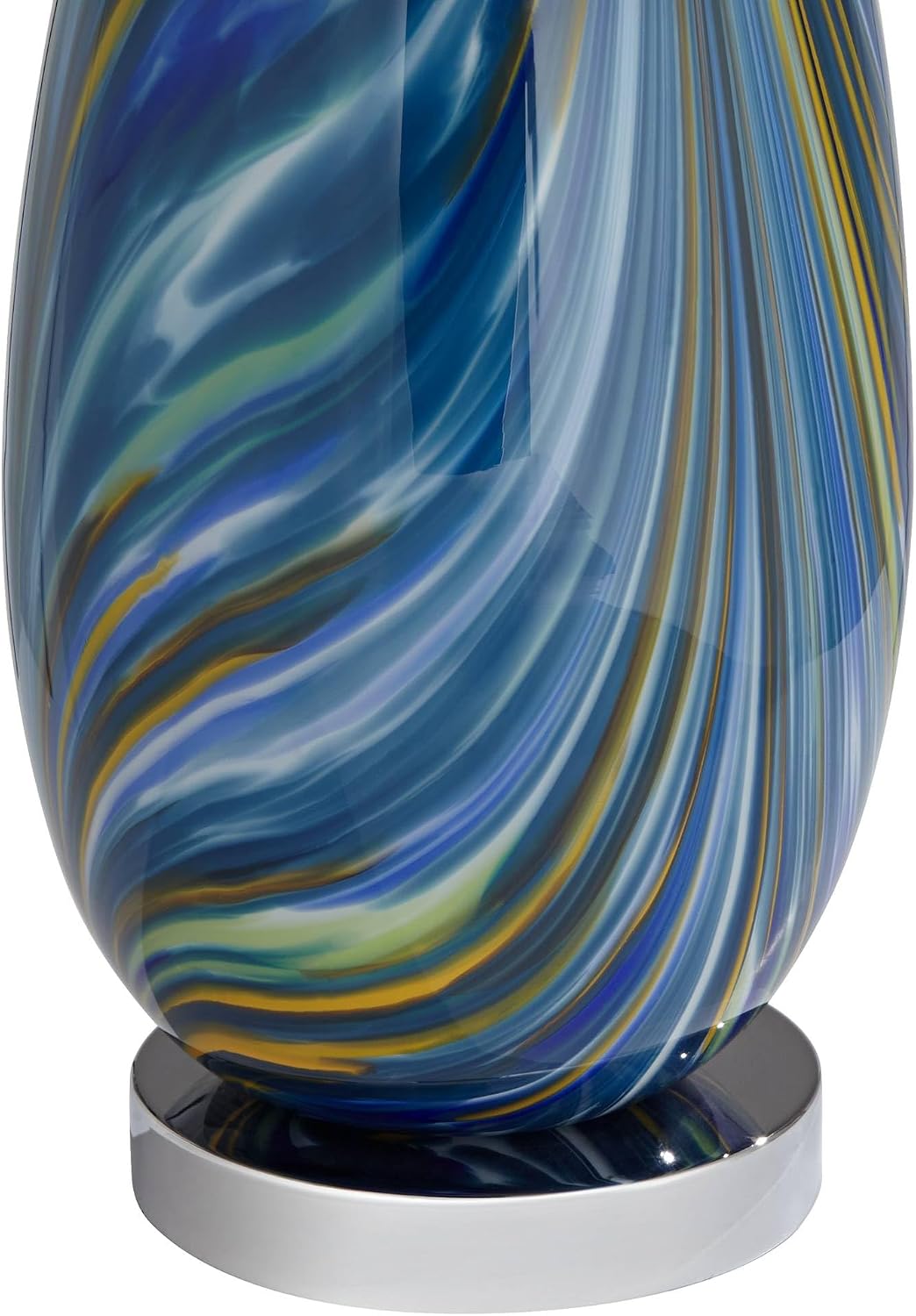 Possini Euro Design Pablo Modern Style 3-Way Table Lamp with Table Top Dimmer 27' Tall Multi Color Blue Art Glass Fabric Drum Shade for Living Room Bedroom Bedside Nightstand Home (Color May Vary)